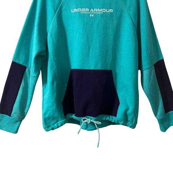 Under Armour Loose Hoodie Size Medium Raglan Cinch Hem Rival Fleece Colorblock - Picture 7 of 12